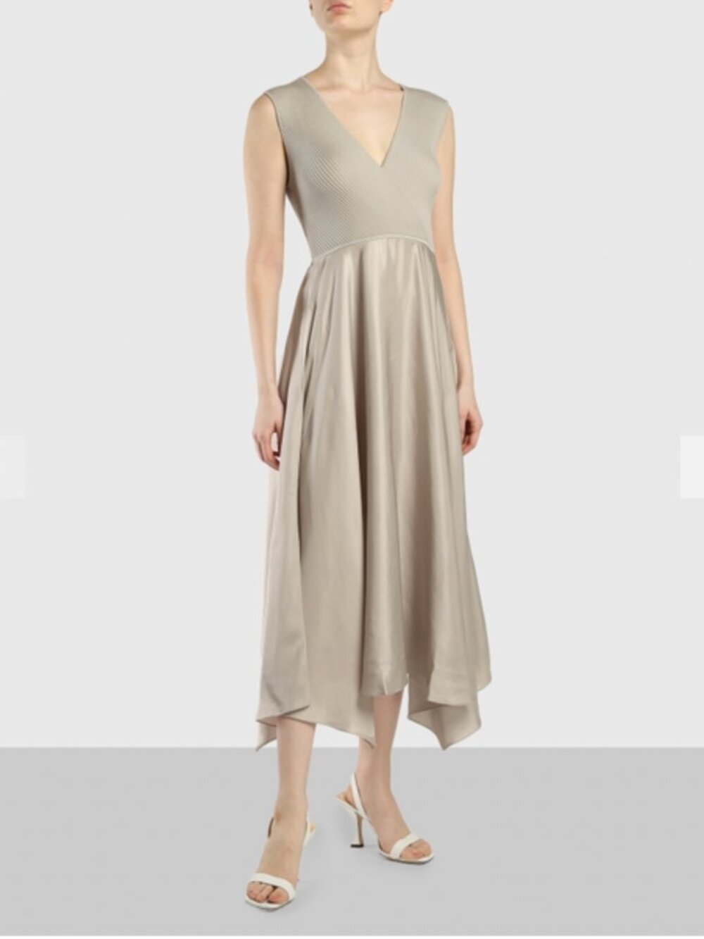 Theory 21ss Ribbed Draped Dress in Combo Knit Stone Silver